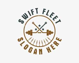 Hipster Workout Barbell logo design