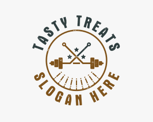 Hipster Workout Barbell logo design