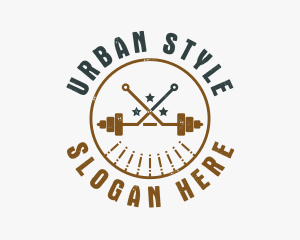 Hipster Workout Barbell logo design