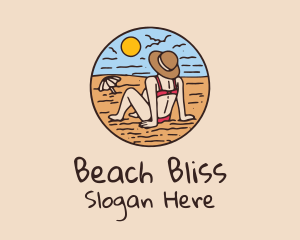 Beach Sun Tanning Lady  logo design