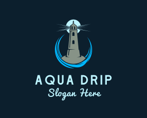 Aqua Wave Lighthouse logo design