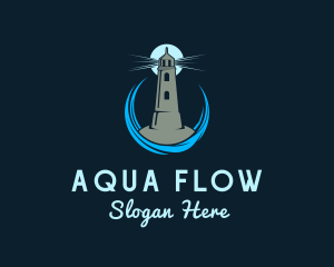 Aqua Wave Lighthouse logo design