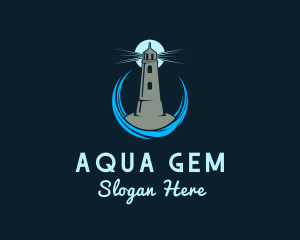 Aqua Wave Lighthouse logo design