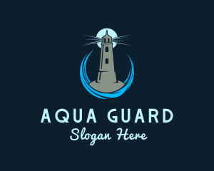 Aqua Wave Lighthouse logo design