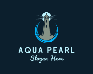 Aqua Wave Lighthouse logo design