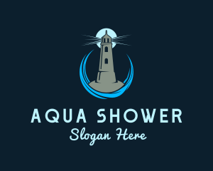 Aqua Wave Lighthouse logo design