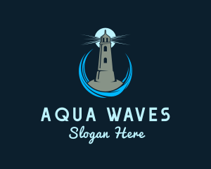 Aqua Wave Lighthouse logo design