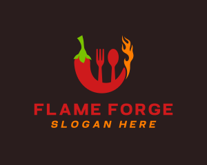 Chili Flame Utensils logo design