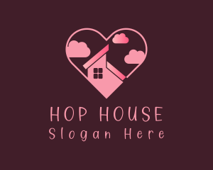 Pink House Roof Heart logo design