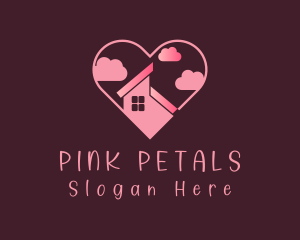 Pink House Roof Heart logo design