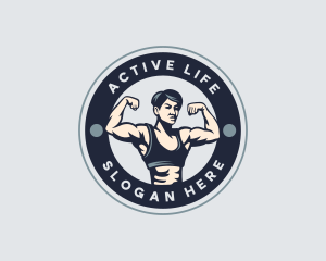 Muscular Woman Fitness Logo