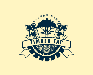 Tree Lumber Woodworking Tools logo design