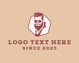 Hipster Man Barbershop logo