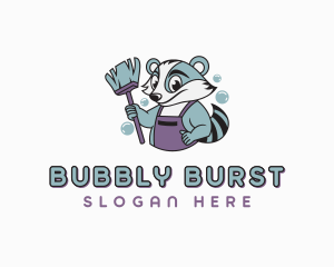 Raccoon Janitor Cleaning logo design