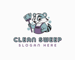 Raccoon Janitor Cleaning logo design