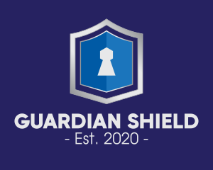 Metallic Keyhole Shield logo design