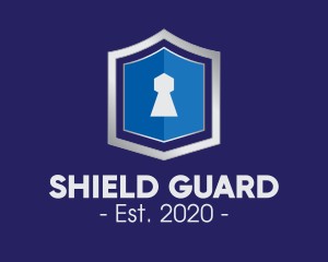 Metallic Keyhole Shield logo design
