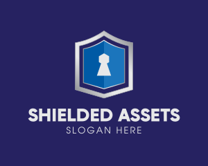 Metallic Keyhole Shield logo