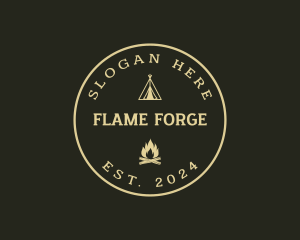 Camping Tent Bonfire logo design