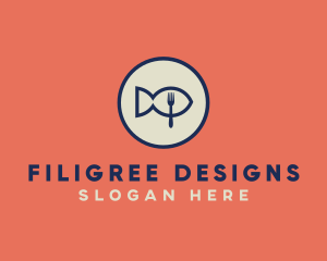 Fish Seafood Fork Plate logo design