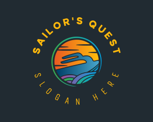 Yacht Sea Sunset logo design