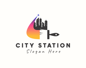 City Skyline Paintbrush logo design