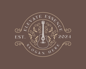 Musical Floral Acoustic Guitar Logo