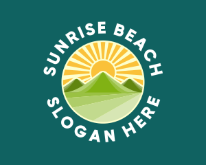 Symmetrical Mountain Sunrise logo design