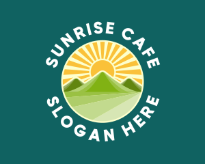 Symmetrical Mountain Sunrise logo design