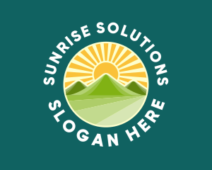 Symmetrical Mountain Sunrise logo design
