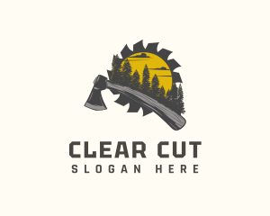 Axe Pine Tree Wood Cutting logo design