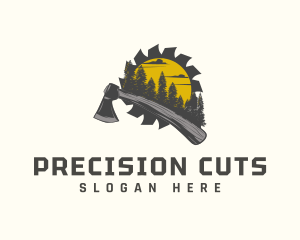 Axe Pine Tree Wood Cutting logo design