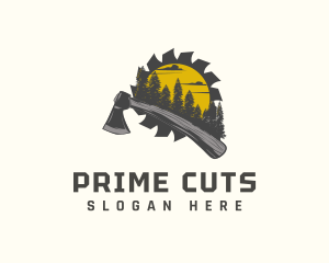 Axe Pine Tree Wood Cutting logo design