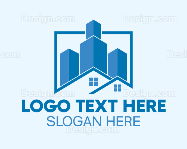 Blue House Building Contractor Logo