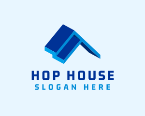 Blue House 3D Roofing logo design