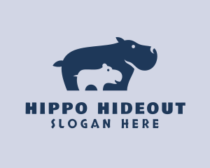 Wild Hippopotamus & Baby logo design