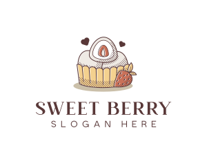 Strawberry Cake Dessert logo design