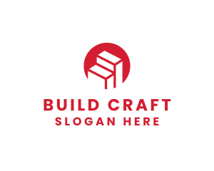 Red Building Stairs logo design