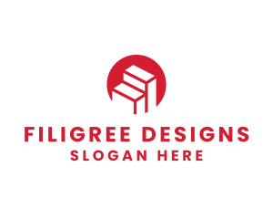 Red Building Stairs logo design