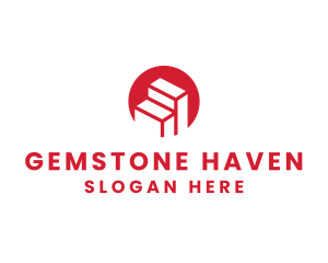 Red Building Stairs logo design