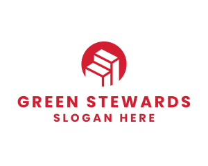 Red Building Stairs logo design