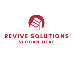 Red Building Stairs logo design