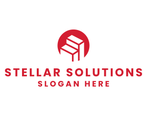 Red Building Stairs logo design