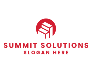 Red Building Stairs logo design