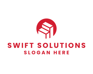 Red Building Stairs logo design