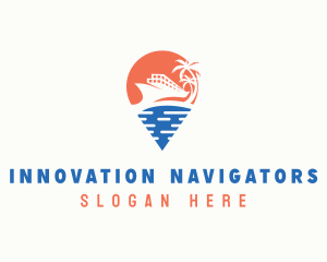 Cruise Ship Location Pin logo design