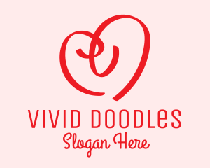 Red Heart Doodle  logo design