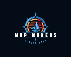 Navigation Compass Sailboat  logo design