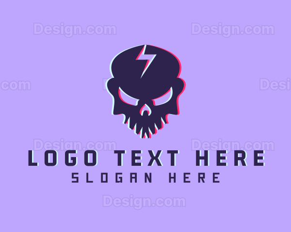 Glitch Lightning Skull Logo