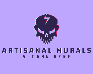 Glitch Lightning Skull logo design